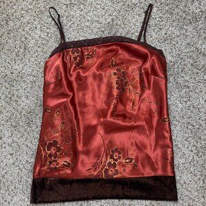Papaya rare vintage satin orange sparkle velvet cami top lace Y2K Party Glam XS